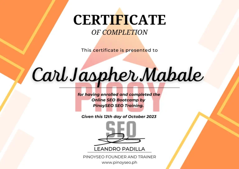 SEO Expert Certificate - Carl Jaspher - CarlSEO